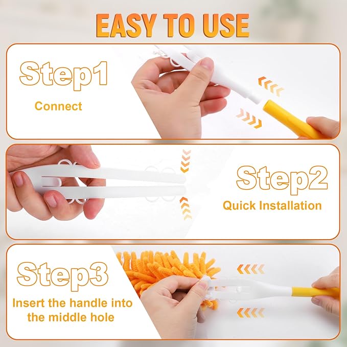Reusable Duster Refill for Swiffer Duster Refill, 360° Heavy Duty Duster Refills Kit, 5 Pack with 1 Handle Microfiber Ceiling Fan Dusters for Cleaning（Orange, 9PCS）