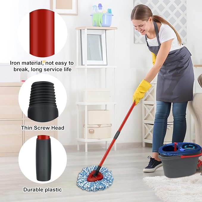 2 Pack Spin Mop Replacement Head,1 Base,4-Section Sturdy Iron Mop Handles Compatible with O Ceda EasyWring RinseClean 2 Tank System Mop,Oceda Mop Refills and Mop Stick 30" to 58" Set to Floor Clean
