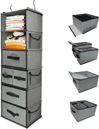 Durable 6-Tier hanging closet organizer with 5 Drawers & 3 Side Pocket,Thickened Fabric Hanging Shelves Holder with Sturdy Hook,Space-saving Storage Organization for Bedroom,Dorm,Guestroom,RV,Bathroom