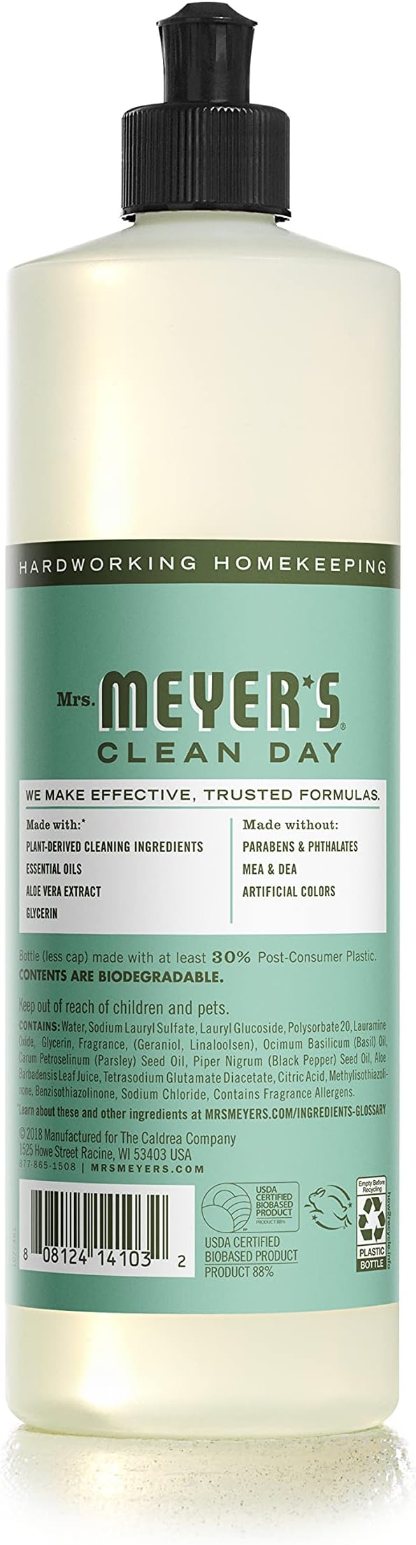 MRS. MEYER'S CLEAN DAY Liquid Dish Soap, Biodegradable Formula, Basil, 16 fl. oz - Pack of 3