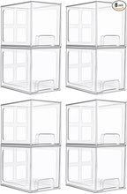 Vtopmart 8 Pack Stackable Under Sink Organizer Drawers, Clear Acrylic Storage Bins for Kitchen and Bathroom Cabinets, Baby Bottles, Cleaning Supplies, 6.6'' Tall Space-Saving Drawer System
