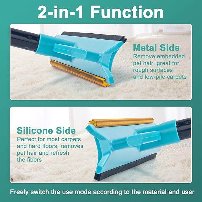 Carpet Rake for Pet Hair Removal Tool, Reusable Pet Hair Remover Broom with 56” Long Handle, Cat & Dog Hair Carpet Scraper for Rugs Mats Couch