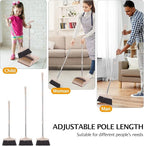 Broom and Dustpan Set with Long Handle, Light Weight Stainless Steel Poles Stand Upright Dustpans with Broom Combo for Home Kitchen Office Pet Dog Hair, Brown & Beige Color, 1-Pack
