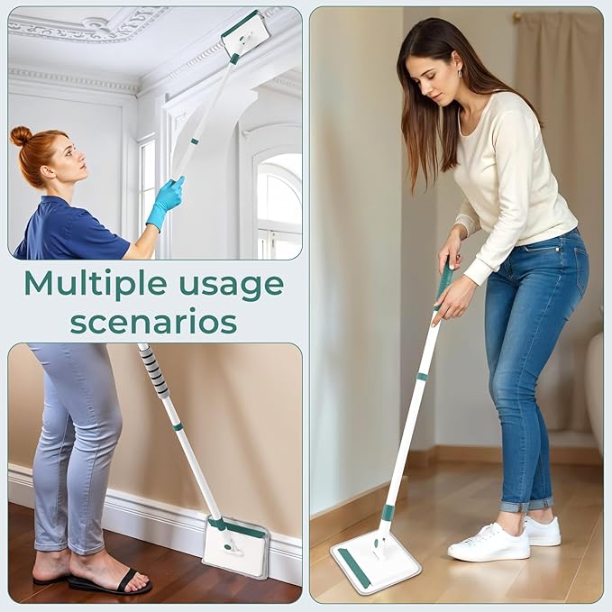Baseboard Cleaner Tool with Handle, 60" Extendable Long Handle Baseboard Cleaner with 5 Reusable Pads for Baseboards Cleaning, Ceiling, Wall, Floor, Bathroom, Kitchen