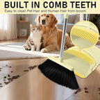 Broom and Dustpan Set House Brooms for Sweeping Indoor Collapsible Broom and Dust Pan Combo for Home Office Kitchen Lobby Floor Pet Hair (Small-Yellow)