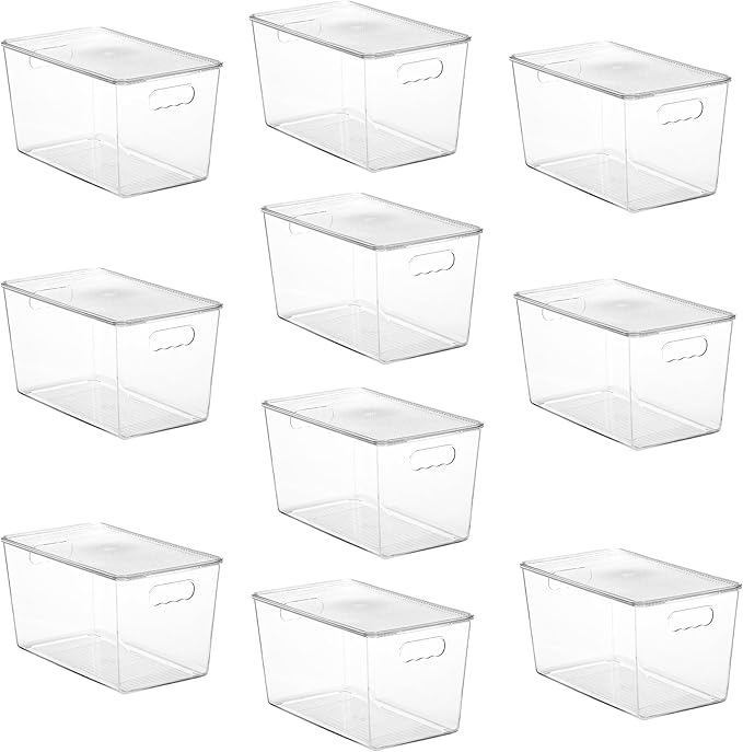 Vtopmart 10 Pack Clear Stackable Storage Bins with Lids,XLarge Plastic Containers with Handle for Pantry Organizer and Storage,Perfect for Kitchen,Fridge,Cabinet, Closet,Bathroom Organization