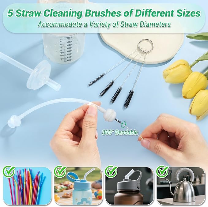 50-in-1 Shower Head Cleaner Kit with Stainless Steel Needles | Reusable Straw Brush | Unclog Tiny Nozzles for Shower, 3D Printer, Straws, Faucets, Electronics | White