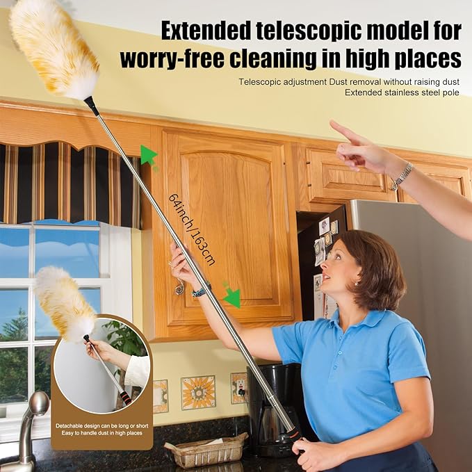 Wool Dusters with Extension Pole Lambswool Feather Duster for Cleaning,Ceiling Fan,Furniture,Blinds