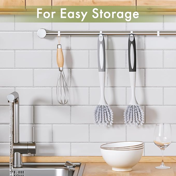 Amazer Dish Brush, 2 Pack Dish Scrubber with Handle, Kitchen Dishes Brushes, Scrub Brush with Stiff Bristles for Cleaning, Sink, Pots, Pans