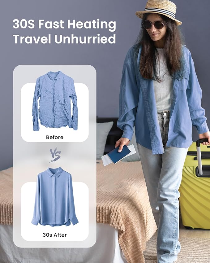 Travel Steamer for Clothes,100-240V Portable Garment Steamer, Steamer＆Iron 2 In 1,30s Fast Heat-up,120ml Water Tank,Large Ceramic Heat Panel,HandheldSteamer for Global ＆ Europe Traveling,Purple