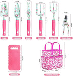 Gardening Tools, 8 Pcs Heavy Duty Floral Garden Tool Set Birthday Gifts for Women WANCHI Rose Red Gardening Kit (Garden Tool Bag Kneeling Pad Weeder Fork Hand Rake Pruning Shears Trowel Transplanter)
