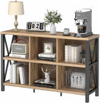 FATORRI 6 Cube Storage Organizer with Shelf, Long Wood and Metal Cubby Bookcase, Industrial Horizontal Bookshelf (Rustic Oak, 47 Inch)