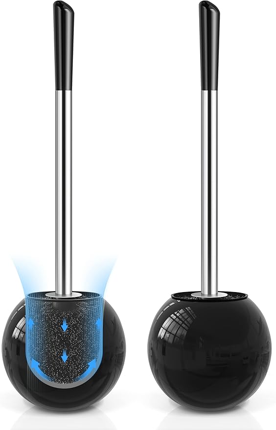 Toilet Brush and Holder 2 Pack, 304 Stainless Steel Toilet Brush with Extended and Durable Comfortable Brush Handle, Toilet Bowl Brush for Bathroom Toilet - Ergonomic, Pratical Durable (Black)