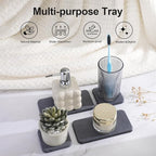 Water Absorbing Stone Tray for Sink | Quick Drying Diatomaceous Earth Coasters | Soap Dish Holder & Toothbrush Holder for Bathroom Counter | Hand Soap & Plant & Toiletries | Dark Grey 4-Pack