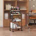 Art cart, 3 Tier Rolling Cart - Utility Cart with Storage Drawer and Wheels, Versatile Art & Craft Organizer for Home, Office, or Studio Ideal for Storing Brushes, Paints （Brown）