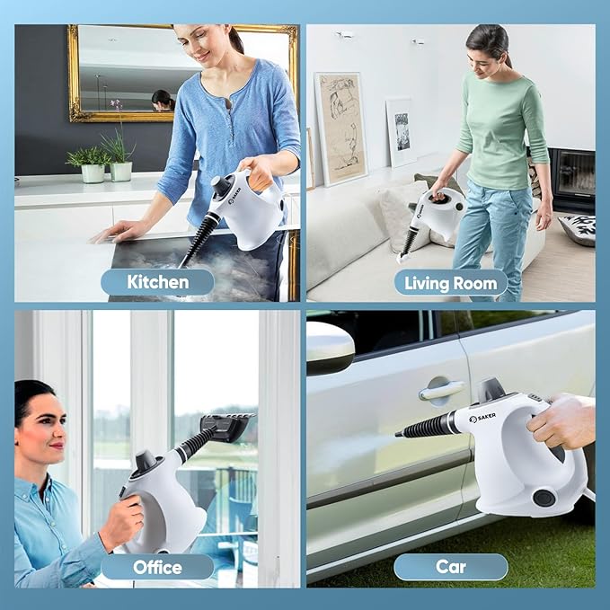 Saker Handheld Steam Cleaner,Portable Steam Cleaner for Home,Powerful 1050W Steam Cleaner Set,Includes 9 Attachments for Quick Heating & Deep Cleaning of Floors, Cars, and Kitchen(5 Fiber Cloths)