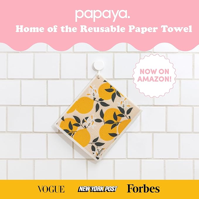 Papaya Reusable Paper Towels 2-Pack - 2 Sheets + 1 Hooks, Quick Drying, No Odor, 1 Sheet Replaces 17 Rolls, Washable Kitchen Cloth, Sustainable Dish Sponge, Eco Friendly Gift