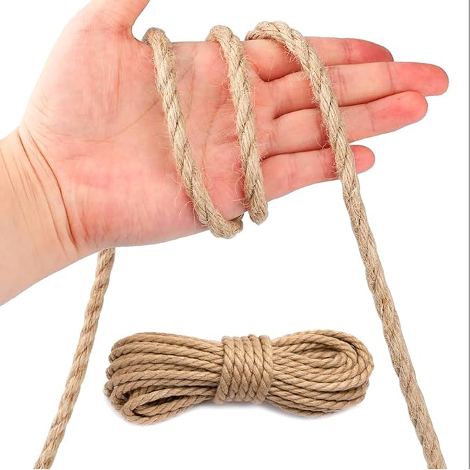 Natural Jute Twine String - 6mm x 164FT Long | Extra Strong & Eco-Friendly for Crafts, Gardening, Packaging, Cat Scratching Posts, and DIY Projects