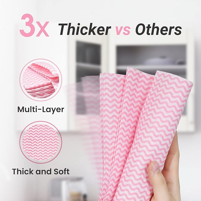 Disposable Dish Cloths Paper Towels, Domestic Cleaning Towels, Multipurpose Quick-Dry Rag Dish Cloths Heavy Duty Handy Wipes for Kitchen 75 Count 14.2"X15.7", Red