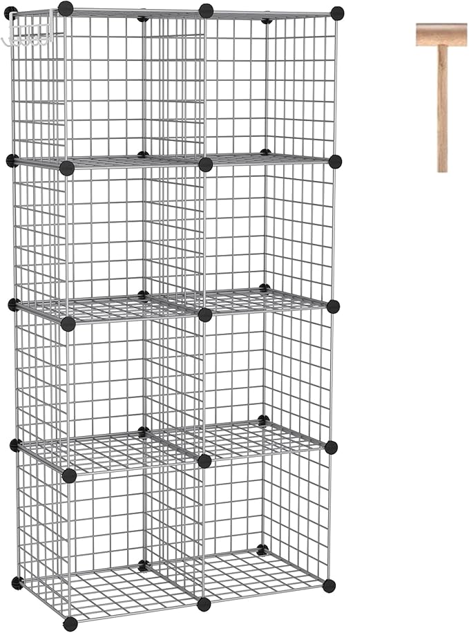 C&AHOME Wire Cube Storage, 8 - Cube Organizer Metal C Grids, Modular Shelves Units, Closet Organizer, Ideal for Home, Office, Living Room, 24.8" L x 12.4" W x 48.4" H, Silver Gray UWCS3008G