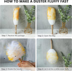 Lambs Wool Duster for Cleaning Window Blinds Computer Furniture TV Computer Screens Bookshelves Solid Wooden Handle Natural Feather Duster,26'', Yellow&White