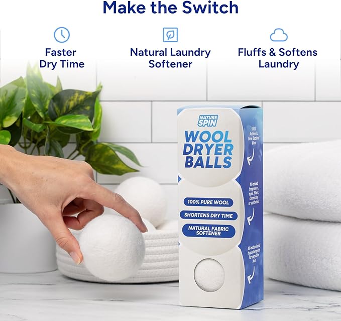 Wool Dryer Balls, 3-Pack XL, 100% Pure New Zealand Sheep Wool, Unscented, Hypoallergenic, Eco-Friendly Laundry Balls (3 Pack)
