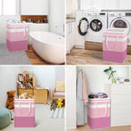 HomeHacks 2 Pack Large Laundry Baskets, Waterproof, Freestanding Laundry Hampers, Collapsible Clothes Hamper with Reinforced Handles in Laundry, College Dorm, Bathroom, Bedroom (Blue+Pink, 75Lx2)