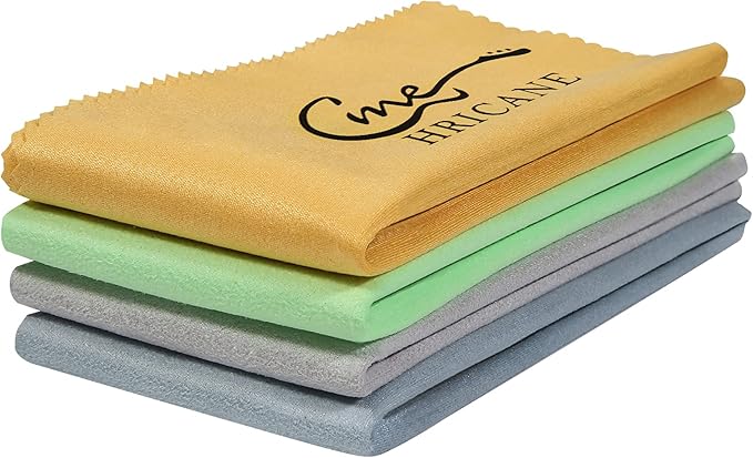 Hricane 4-Pack 12"x12" Guitar Cloths Ultrafine fiber suede Plush Polishing Cloths for Musical Instruments Premium Polishing & Cleaning Cloths for Guitar Violin Piano Clarinet Trumpet Sax Universal