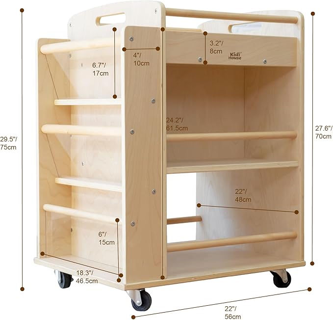 Art Activity Cart Wooden Rolling Utility Cart with Wheels 3-Tier Art Cart Organizer for Kids Multi-Functional Movable Birch Storage Cart Art and Crafts Supply Shelf Montessori Furniture