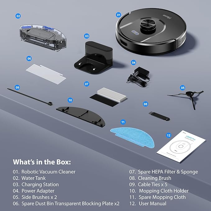 Tikom Robot Vacuum and Mop Combo, 6000 Pa Automatic Robotic Vacuum Cleaner, Smart Mapping, 150 Min Max, Ideal for Pet Hair, Hardfloors, Carpets, Home(L8000 Pro)