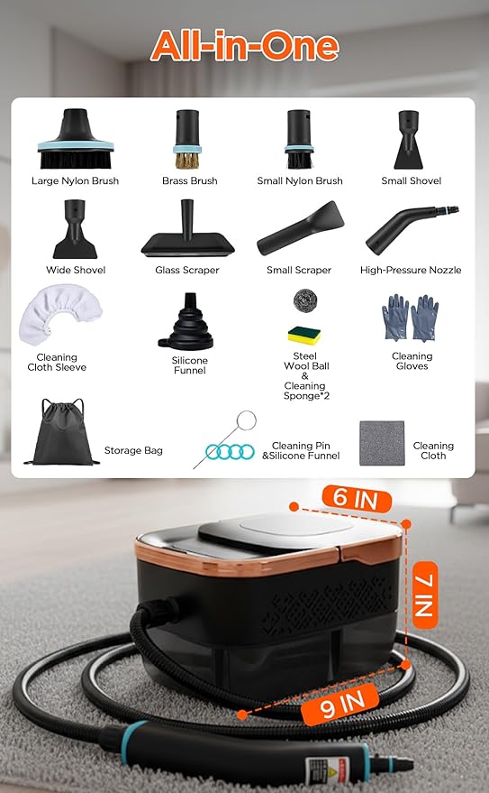 Steam Cleaner for Home, 15s Fast Heat-Up, 6 Level Adjustable Steam, 43oz Big Tanks, 79" Steam Hose, 8 Cleaning Brush Head, 1500W Portable Handheld Steam Cleaner for Cleaning Home, Floor, Wall, Car