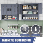 Metal Garage Storage Cabinet Industrial Style Wall Garage Cabinets with 2 Doors Open Storage and Adjustable Shelf Wall Mounted Steel Hanging Cabinet for Warehouse Kitchen Laundry - Assembly Required