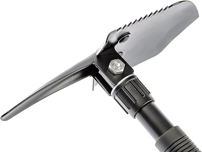 SE 16" 3-in-1 Mini Folding Shovel with Pick and Saw - Compact, Heat-Treated Carbon Steel Tool with Carrying Case