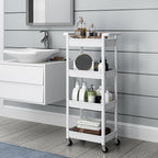 4 Tier Rolling Cart with Handle, Utility Cart with Table Top Easy Assembly Bathroom Storage Cart on Wheels for Office, Living Room, Kitchen, Craft Room, White