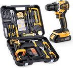Brushless Motor Tool Kit Set: Yellow 21V Cordless Drill, Power Drill Tool Box,3/8" Keyless Chuck, 2 Variable Speeds, with Battery and Charger Included
