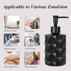 12Oz Small Glass Soap Dispenser with Black Plastic Pump, Black Refillable Kitchen Countertop Liquid Hand Soap Dispensers with Diamond Design, Crystal Bathroom Lotion Bottle for Dispense Dish Soap