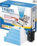 UPGOGO Combo 16 Pack Travel Vacuum Bags with Portable Electric Pump, Space Saver Vacuum Storage Bags for Clothing and Luggage, Travel Essentials