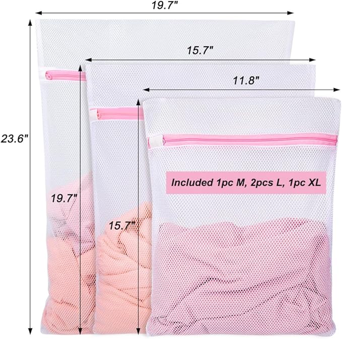 Vivifying Mesh Laundry Bags, 4pcs Durable Coarse Mesh Wash Bags with Zipper for Washing Machine, Delicates, Lingerie, Socks, Shoes and Stuffed Animals