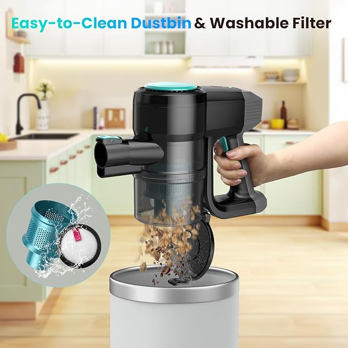 N3T Cordless Vacuum Cleaner,Wireless Stick Vacuum with 40mins Runtime,Self-Standing,Anti-Tangle Brush,Rechargeable Lightweight Vacuum Cleaner for Home,Hardwood Floor,Pet Hair, Carpet-Green