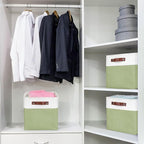 Collapsible Fabric Storage Cubes 11x11 Cube Storage Bins, 4 Pack Closet Baskets Box with Handles for Organizing, Shelf, Toys, Clothes, Home, Office, Nursery (Green&White)