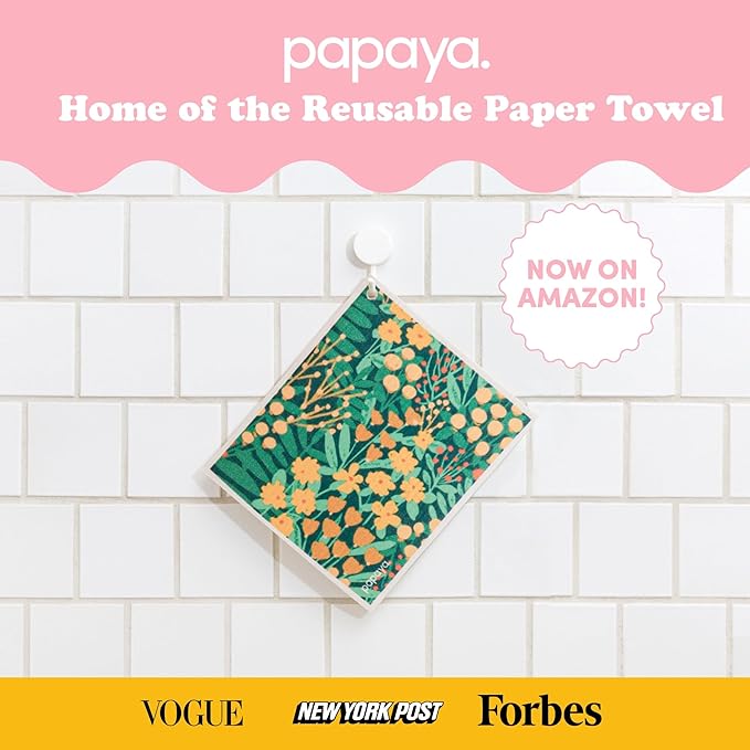 Papaya Reusable Paper Towels 2-Pack - 2 Sheets + 1 Hooks, Quick Drying, No Odor, 1 Sheet Replaces 17 Rolls, Washable Kitchen Cloth, Sustainable Dish Sponge, Eco Friendly Gift