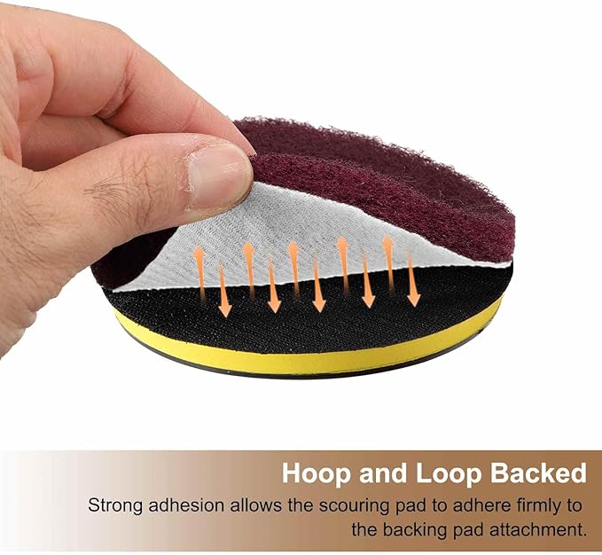 HARFINGTON 16pcs Scrubber Scouring Pads 450 Grits 4 Inch Drill Power Brush Hoop and Loop Surface Conditioning Disc Drill Scuffing Disc Scrub Pads for Home Kitchen Cleaning, White