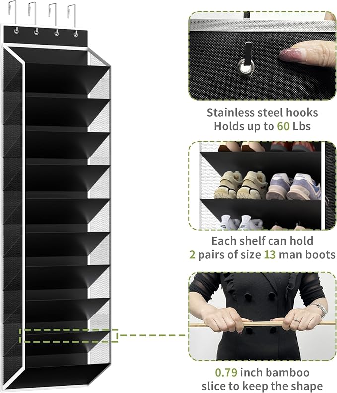 KEEPJOY 10 Tiers Mesh Over Door Shoe Organizer Storage, Hanging Shoe Holder for Door with Large Deep Pockets, Fit 20-30 Pairs Shoe Rack for Sneakers, Boots(Black)