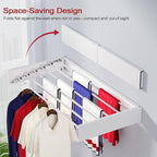 Wall Mounted Drying Rack 40", Foldable Laundry Drying Rack with Stainless Steel Rods, Retractable Laundry Space Saver for Indoor & Outdoor Use, Include Wall Template