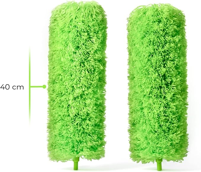 Extendable Microfiber Feather Duster, Feather Dusters for Cleaning, Ceiling Fan Dust and Cobweb Cleaner - Electrostatic Bendable Head - Set of 2 Replacement Heads