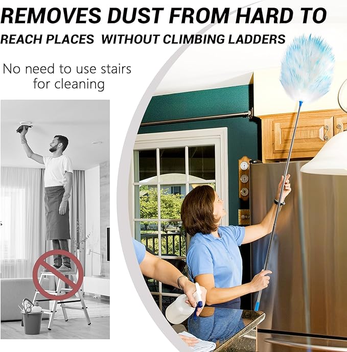 5PCS Extendable Lambswool Duster with 35-55 Inch Adjustable Aluminum Handle,Feather Duster Static Electricity Dust Adsorption, Reusable Cleaning Tool for Home, Car, Office, Ceiling, Furniture