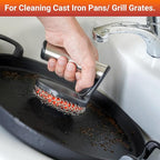 Skyflame Cast Iron Scrubber with Handle, Stainless Steel Chainmail Scrub, Skillet Cleaner/Brush for Cast Iron Pans, Griddles, Dutch Oven and Grills