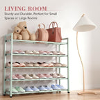 Bumusty 5-Tier Expandable Shoe Rack for Closet, 18“-33” Adjustable Shoe Rack for Small Space, Small Shoe Organizer for Front Door, Sturdy Metal,Green