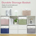 13 x 13 Inch Cube Storage Bins, 6 Pack Fabric Storage Basket with Handles, Foldable Boxes Organizer for Shelf Baskets for Home, Clothes (White/Pink)