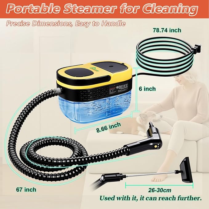 Handheld Steam Cleaner, 10s Fast Heating Steamer for Cleaning, 1.6L Water Tank, 3 Levels Adjustable Handle, 11-in-1 Steam Cleaner for Home, Kitchen, Dirt, Grease, Grout, Tile, Floor, Couch and Car